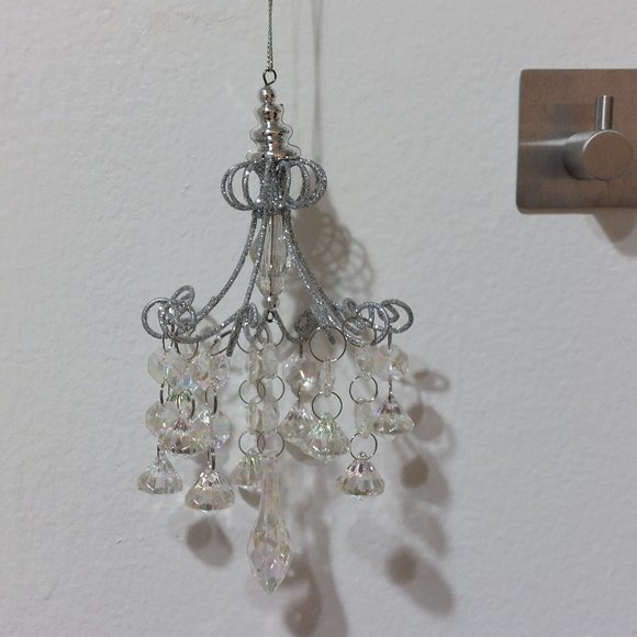 Cute Little Silver Glitter Chandelier Ornament Festive Cute or For Any Decor - Picture 1 of 5